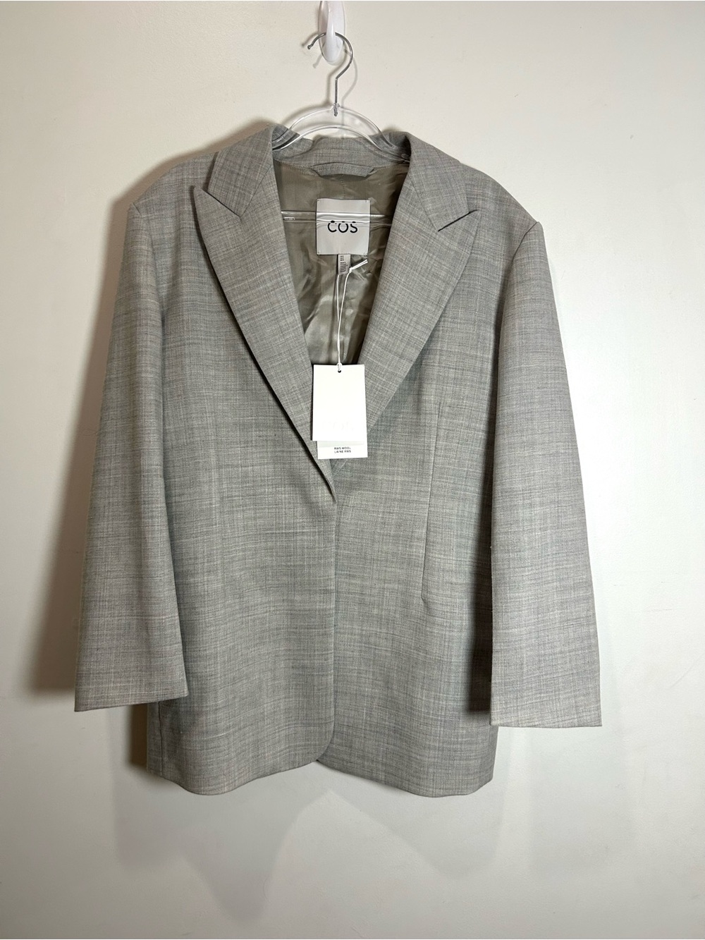 NEW Cos Blazer Women 8 Structured Wool Linen Blend Taupe Relaxed Minimalist - Picture 3 of 16